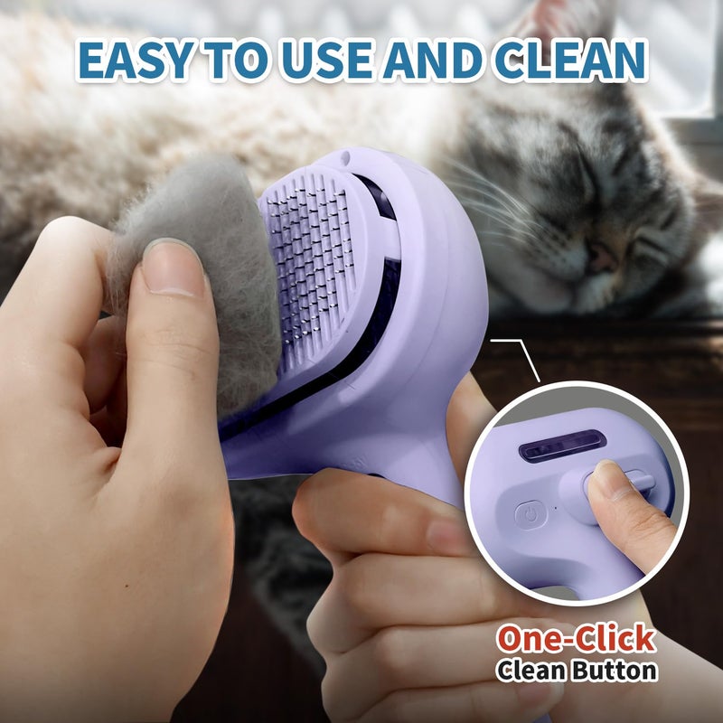 HeroKitty Dog Brush for Shedding, 3 in 1 Self Cleaning Steam Dog Brush - Anti-Static,Cat Steam Brush Removal Comb with Release Button, Grooming Tool for Long and Short Hair Pets, Purple - Image 4